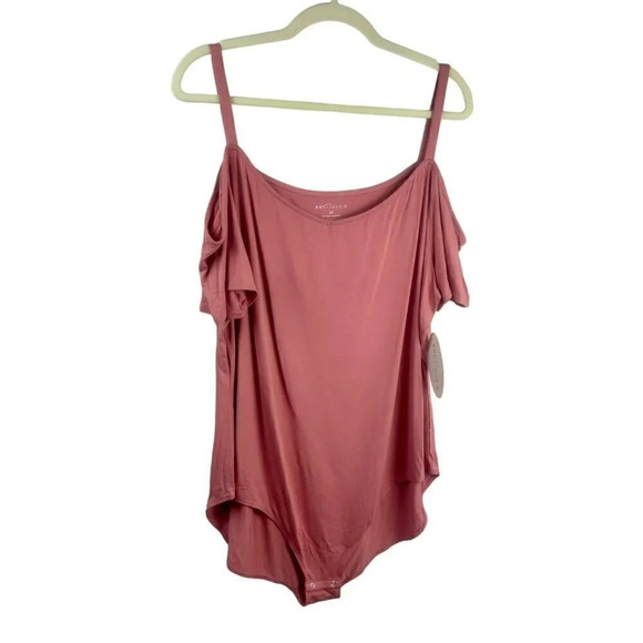 NEW Boutique One Piece Bodysuit Women Plus‎ 3X Pink Cold Shoulder Sleeve Stretch - Picture 1 of 9
